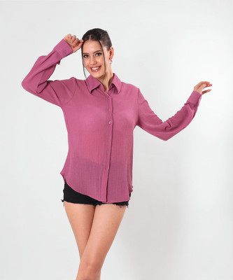 clobug Women Solid Casual Purple Shirt