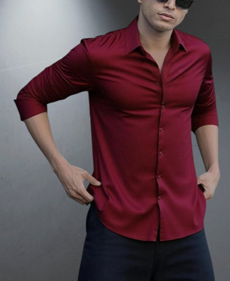 RADHEEFAB Men Solid Formal Maroon Shirt