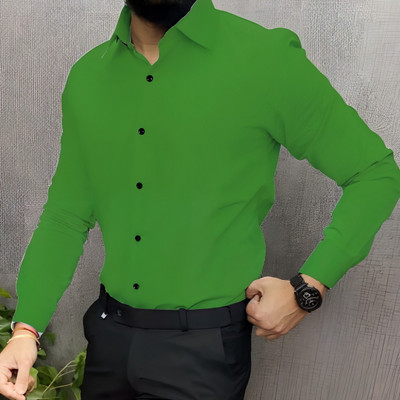 Anymouse Enterprise Men Solid Casual Green Shirt