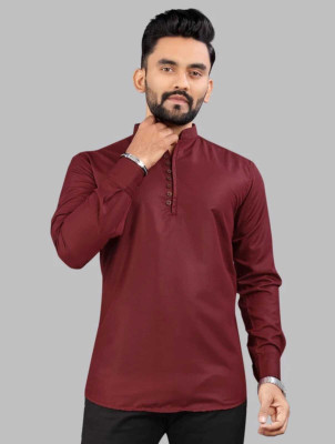 SOPANI Men Solid Straight Kurta(Maroon)