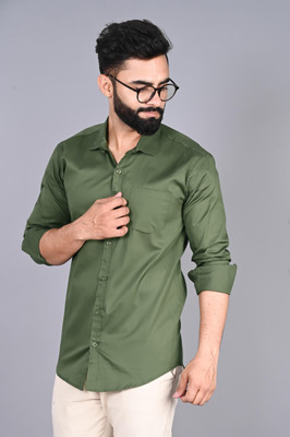 FUBAR Men Solid Casual Dark Green Shirt