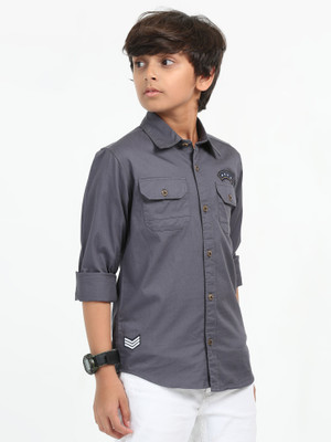 ROCKET SCIENCE Boys Solid Casual Grey Shirt