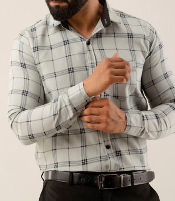 PANKHIL Men Checkered Formal Grey, Blue Shirt