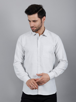 Urban Shade Men Striped Casual Grey Shirt
