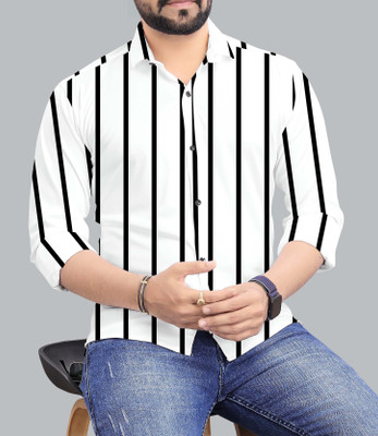 dream believe fashion Men Striped Casual Pink Shirt