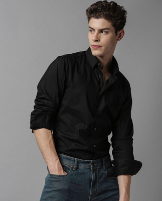 Pactimo Men Solid Casual Black Shirt