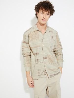 MAX Men Printed Casual Beige Shirt