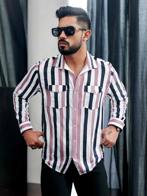 VERTICALS Men Self Design Casual Pink Shirt