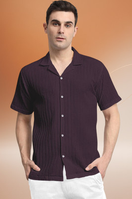 A Dearise Trend Men Self Design Casual Purple Shirt