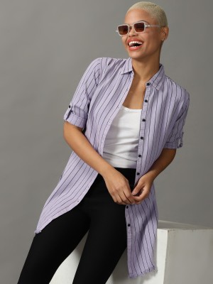 Showoff Women Striped Casual Purple Shirt