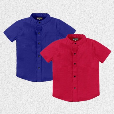 Cloud Kids Boys Solid Casual Dark Blue, Red Shirt(Pack of 2)