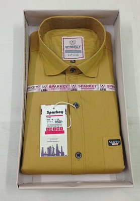 OURDREAM Men Solid Casual Yellow Shirt