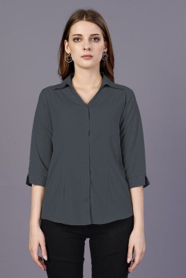 GLEAMRUSH Women Solid Casual Grey Shirt
