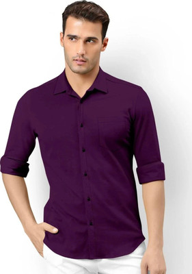 Neviq Trend Men Solid Casual Purple Shirt