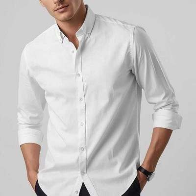 Titletrends Men Solid Formal White Shirt