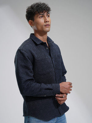 HIGHLANDER Men Self Design Casual Blue Shirt