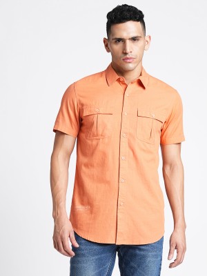 Blue Buddha Men Solid Casual Orange Shirt