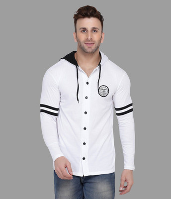 GEUM Men Color Block Casual White Shirt