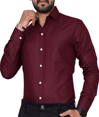 Tyzlo Men Solid Formal Maroon Shirt