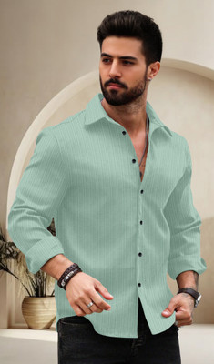 Growwax Men Self Design Casual Green Shirt