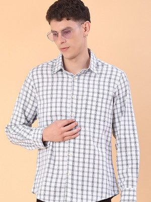 V-MART Men Checkered Casual White Shirt