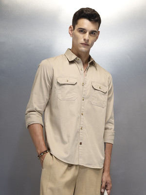 WROGN Men Solid Casual Beige Shirt
