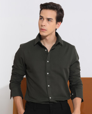 RARE RABBIT Men Solid Beach Wear Dark Green Shirt