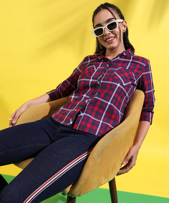 CAMPUS SUTRA Women Checkered Casual Dark Blue, Red, White Shirt