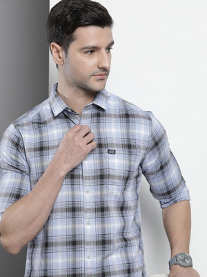 The Indian Garage Co. Men Checkered Casual Light Blue Shirt