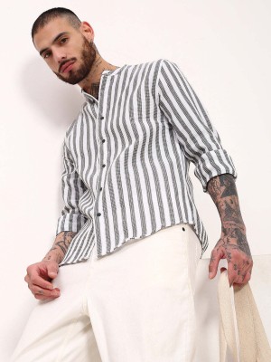 Showoff Men Striped Casual Black, White Shirt