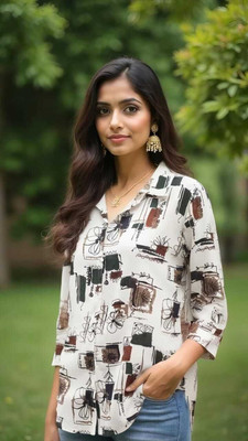 OSG Women Printed Casual White Shirt