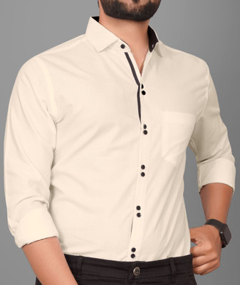 Tyzlo Men Solid Casual Beige Shirt