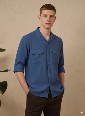 greet fashion Men Solid Casual Dark Blue Shirt