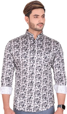 exraye Men Floral Print Casual Grey Shirt