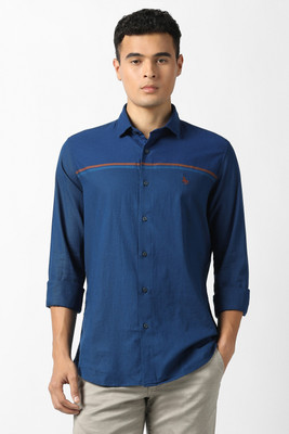 VAN HEUSEN Men Striped Casual Blue Shirt