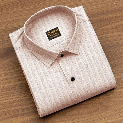 clinch fashion Men Striped Casual Cream Shirt