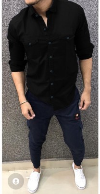 Noorify Men Solid Casual Black Shirt