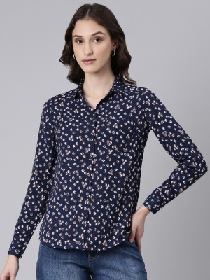 Showoff Women Printed Casual Dark Blue Shirt