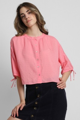 FOREVER 21 Women Self Design Casual Pink Shirt