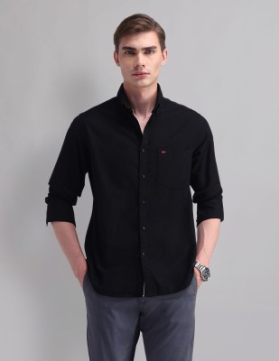 AD by Arvind Men Solid Casual Black Shirt