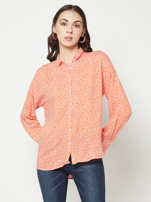 CRIMSOUNE CLUB Women Printed Casual Orange Shirt