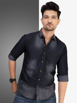 D Finish Men Washed Casual Blue Shirt