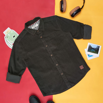 Pantaloons Junior Boys Solid Casual Dark Green Shirt