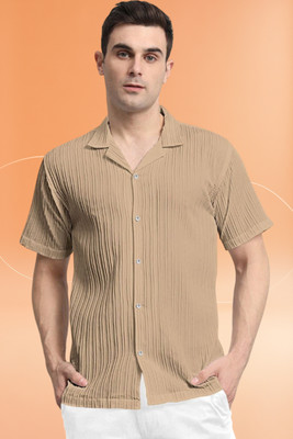 Dharamraj Fashion Men Self Design, Striped Casual Cream Shirt