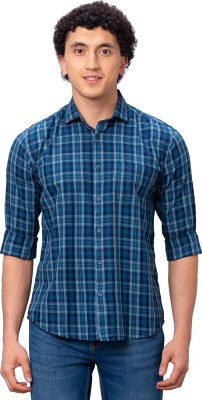 PARK AVENUE Men Checkered Casual Blue Shirt