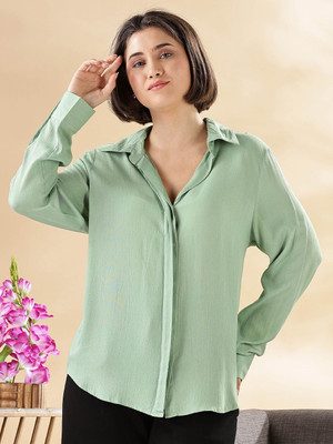 ANOUK Women Solid Casual Light Green Shirt