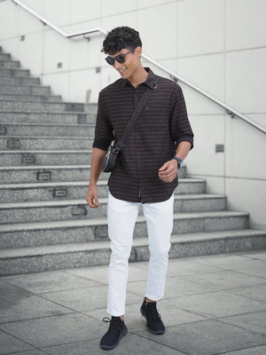 WROGN Men Solid Casual Brown Shirt