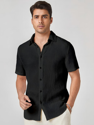 METRONAUT Men Self Design Casual Black Shirt