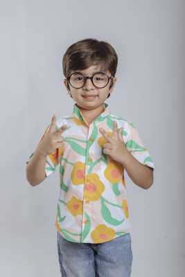 zevbisa Boys Printed Casual Yellow, Light Green, White Shirt