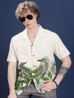 Voroxy Men Printed Casual Green Shirt